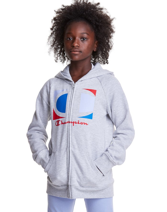 Champion Full Zip Colorblock C Logo Hoodie Meisjes - Grijs - Belgie 7195DIJBV